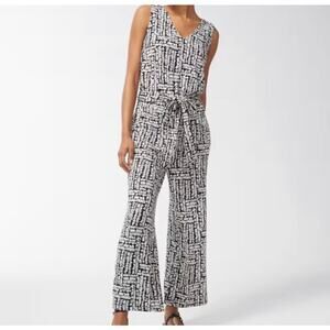 Chico’s Travelers Black White Tie Waist Wide Crop Leg Sleeveless Jumpsuit XL P